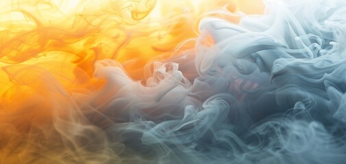 Fototapeta premium Vibrant swirling smoke in gradient transitioning from warm yellows to cool grays for a dynamic effect. High quality photo