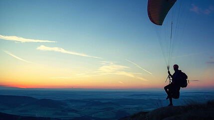 silhouette of a person on a paragliding