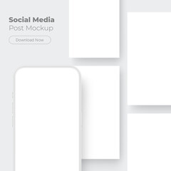 Clay Mobile Phone Mockup With Blank Screen. Template For Social Media And App Design. Vector Illustration