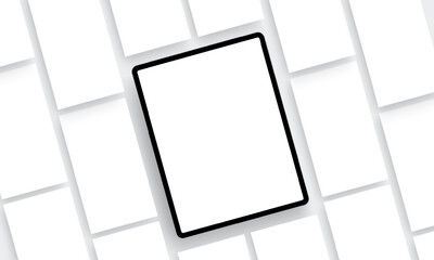 Tablet With Blank Screen And Blank Social Media Screens For Showing Your Designs. Vector Illustration