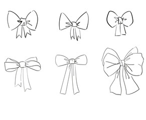 Hand drawn sketch Set Bows, line art Bows Isolated On White Background