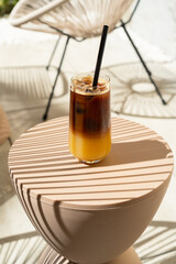 Still life of bumble coffee. refreshing summer drink with coffee, ice and juice