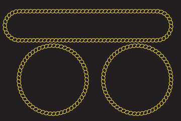 Frames woven from chain or rope. Ornament border of different geometric shapes. Pack of isolated vector elements on a white background.