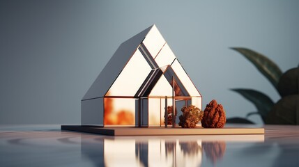 Model of a modern, unusual house, logo for a construction company. Design concepts. A combination of sketches and photography. - Powered by Adobe