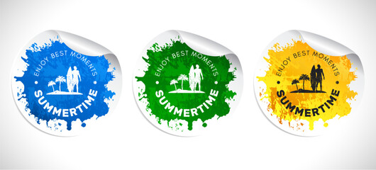Summertime enjoy best moments stickers set with surfboarder