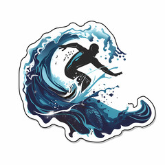 Ocean wave surfer composition on a White Canvas Sticker,vector image
