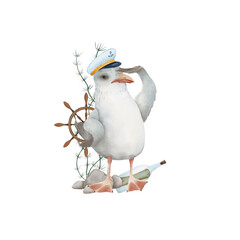 Colorful Seagull Collection: Nautical Watercolor Illustration