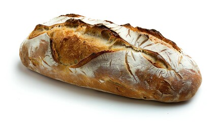 Freshly baked sourdough bread isolated on white background.