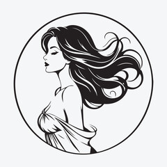 Elegant Woman Silhouette Illustration Flowing Hair Beauty Logo