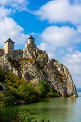 Fototapeta premium Stunning Golubac fortress overlooking Danube river in Serbia on a sunny day