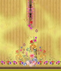 Suit Kurtid Digital Design Motif Flower Colorful Stock Illustration Pakistani Kurti