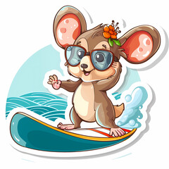 Naklejka premium Cartoon surfer Cute animal on a White Canvas Sticker,vector image