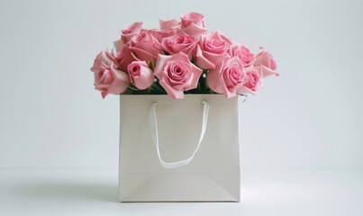 Shopping paper bag with spring flowers. Template for your promotional sale design.