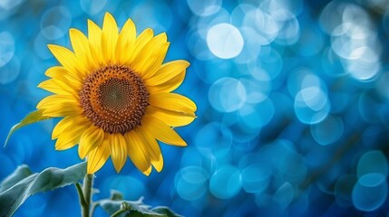 Naklejka premium Bright Sunflower With Blue Bucket Background