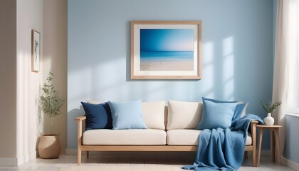 Frame mockup in home interior with decoration, living room in beige warm color