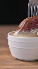 grilled piece of sliced beef steak