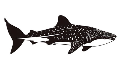 black silhouette of whale shark illustration icon vector for logo, isolated on white background
