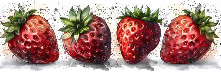 Retro Strawberry Illustration with Botanical Elements on White Background for Food or Garden Design Generative AI