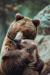 Obraz premium Two brown bears standing side by side. Suitable for wildlife and nature concepts