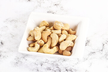 Cashew nuts heap in the bowl