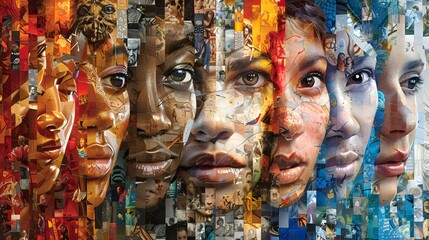 theme of diversity and unity in a collage that blends images of people from various cultures