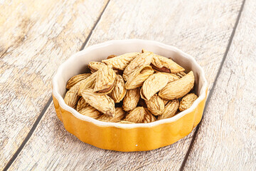 Shelled dry almond nut heap