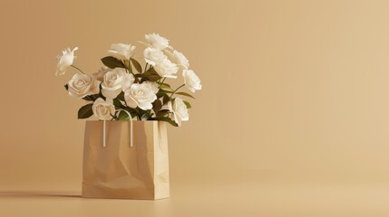 Shopping paper bag with spring flowers. Template for your promotional sale design.