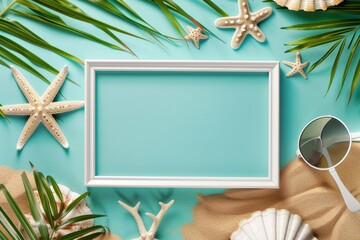 white rectangular frame on blue background
