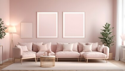 Vertical poster frame mock up in scandinavian style living room interior