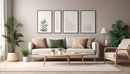3D Mockup photo frame in Modern interior of living room