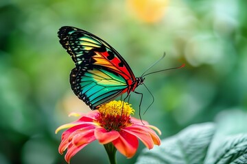 colorful butterfly on the red flower beauty of nature
