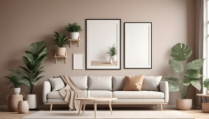 3D Mockup photo frame in Modern interior of living room