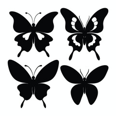Set of butterfly insect vector art line doodle black vector on white background