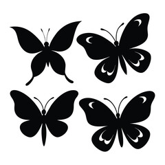 Set of butterfly insect vector art line doodle black vector on white background