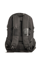 Naklejka premium Black backpack, isolated white background