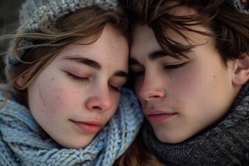 Obraz premium Couple wearing scarves and hats