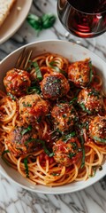 White Bowl Filled With Spaghetti and Meatballs