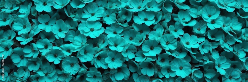 Wall mural wall of bright teal flowers banner background