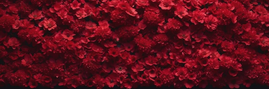 wall of bright red flowers banner background