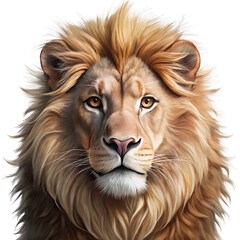 Fototapeta premium Majestic Lion with Full Mane Staring Forward, Isolated on White Transparent Background, PNG Element