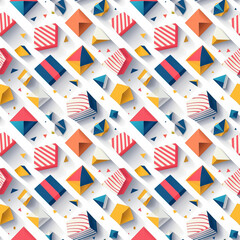 Colorful shapes seamless pattern on white background