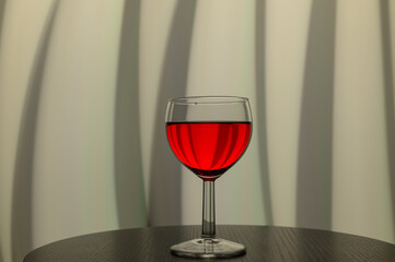 Czerwone wino wytrawne jeden kieliszek na eleganckim szarym tle