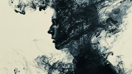 Fototapeta premium Double exposure of a writers silhouette merging with swirling ink patterns, showcasing the fluidity and imagination of literary art