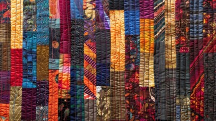 A striking quilt created from recycled silk ties giving new life to old menswear accessories.