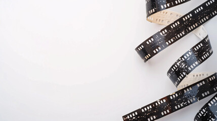 Obraz premium Vintage film strip on white background. Classic black and white film strip with copy space, perfect for movie or photography projects.