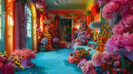 A room filled with lots of colorful flowers