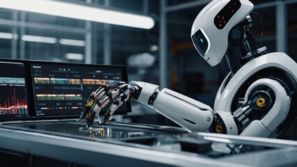 Fototapeta premium Robot hands help industry advance rapidly