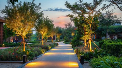Flower Bed Paradise: Expansive flower beds bursting with tulips, daffodils, and other spring blooms, set in a grassy park.