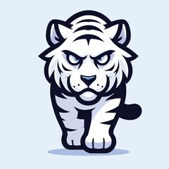 cartoon mascot of a white tiger walking with sharp eyes front view