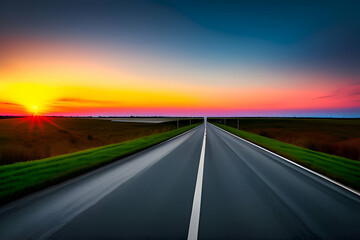 Concept of start straight and beginning for cooperation.Start text on the highway road concept for planning and challenge or career path,business strategy,opportunity and change in sunset background.